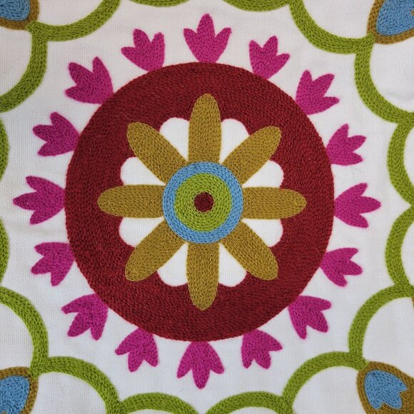 Rectangular Boho Multicolor Mosaic Beige Burlap Blue Tasseled Pillow Sham Cover - Picture 8 of 12